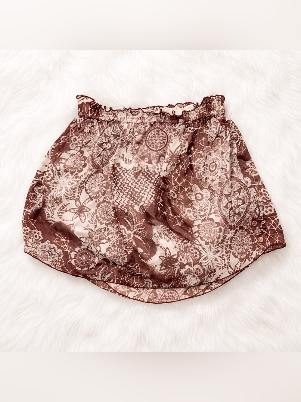 WAYF Boho Floral Mini Skirt Small Mauve Cream Ruffle Waist Cottagecore Festival
